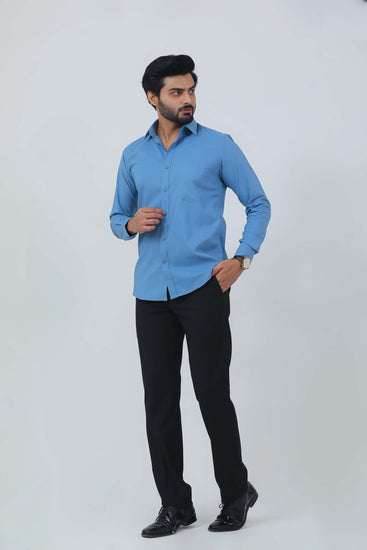 Bluebird Men's Blue Cotton Lycra Formal Shirt - Veshbhoshaa