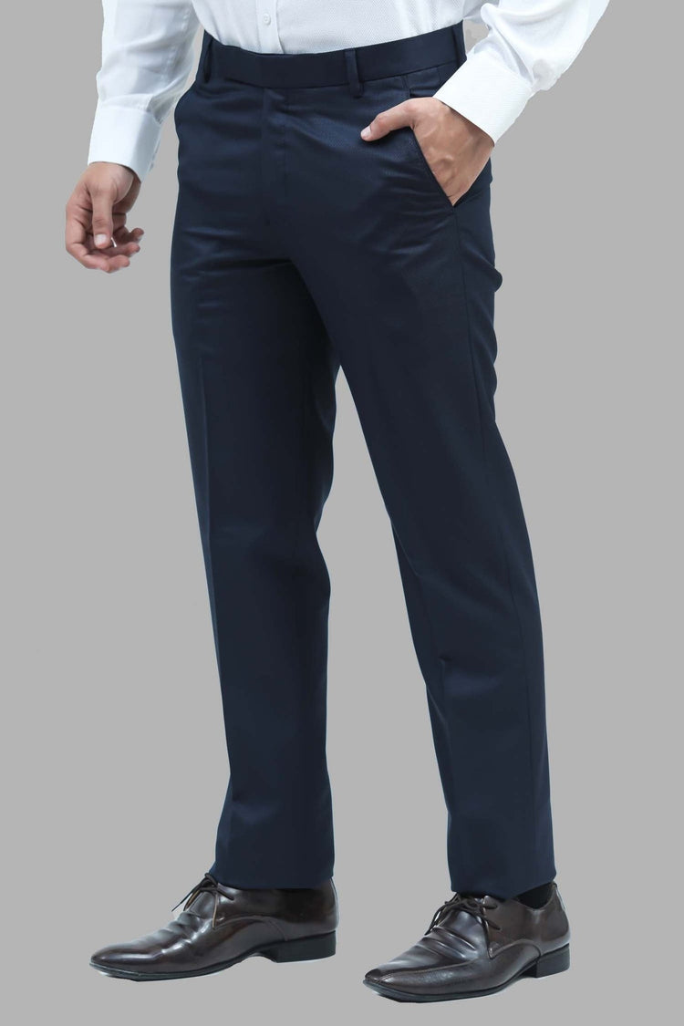 Bluebird Men's Blue Dobby Formal Trouser - Veshbhoshaa