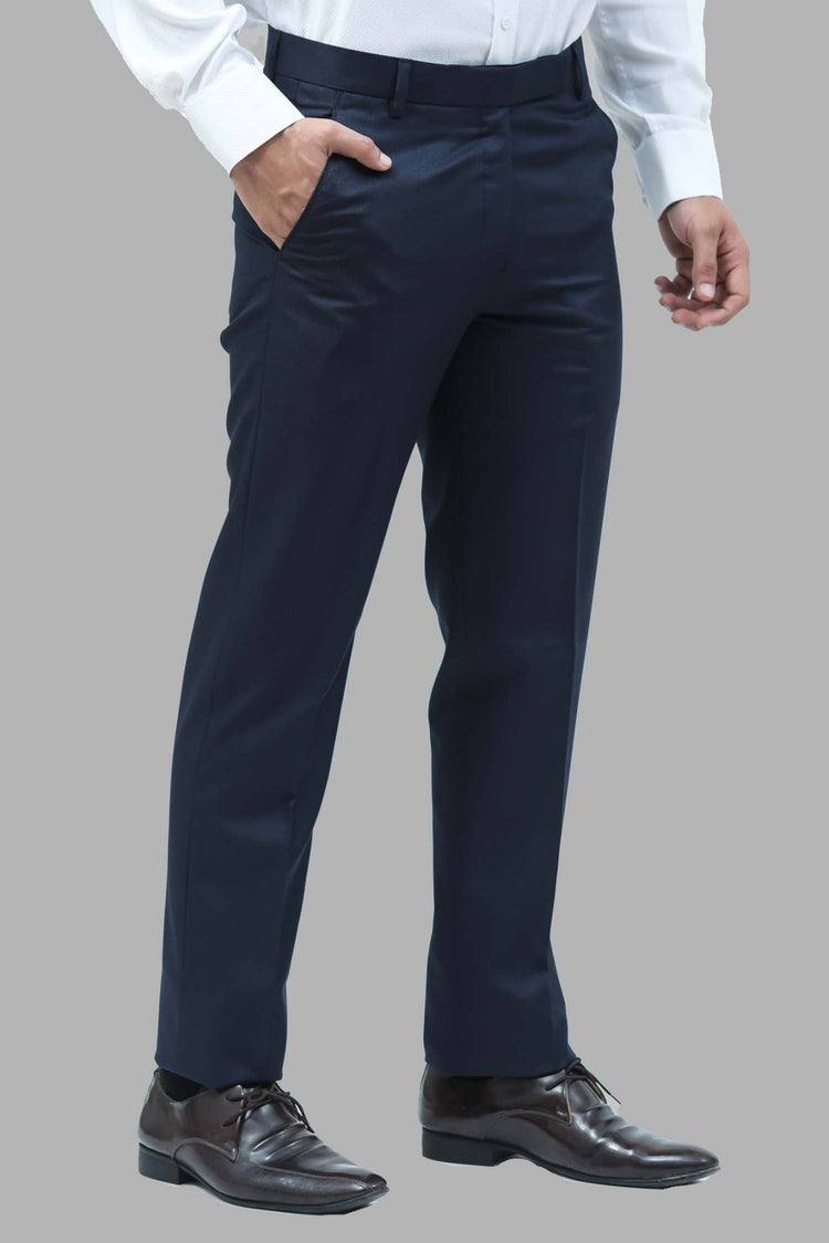 Bluebird Men's Blue Dobby Formal Trouser - Veshbhoshaa