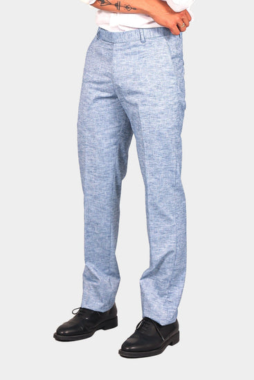 Bluebird Men's Blue Linen Formal Trouser - Veshbhoshaa