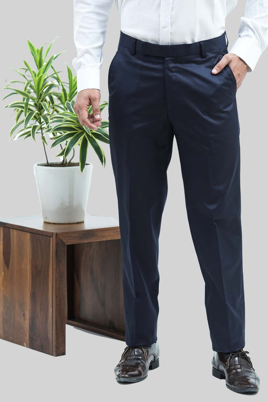 Bluebird Men's Blue Sheen Formal Trousers - Veshbhoshaa