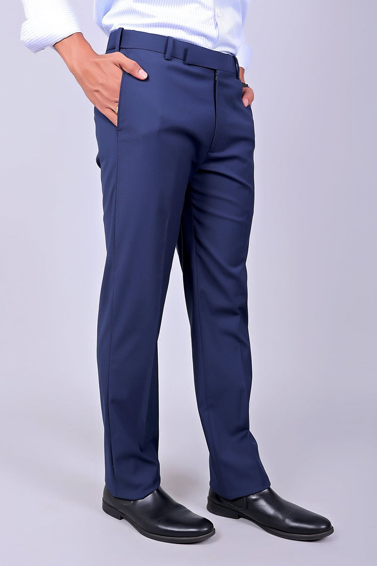 Bluebird Men's Blue Stretch - Band Trousers - Veshbhoshaa