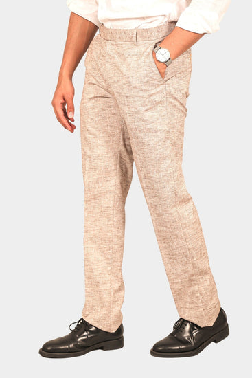 Bluebird Men's Brown Linen Formal Trouser - Veshbhoshaa