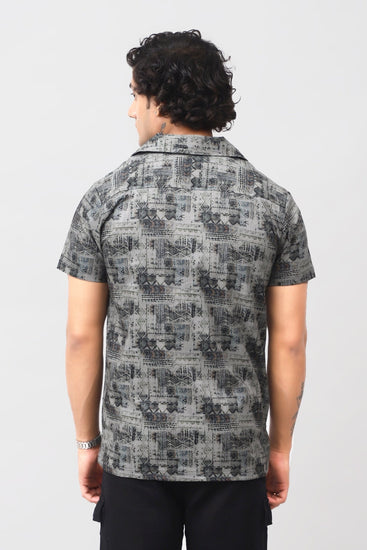 Bluebird Men's Casual Half - Sleeve Shirt Geometric Print Black - Veshbhoshaa