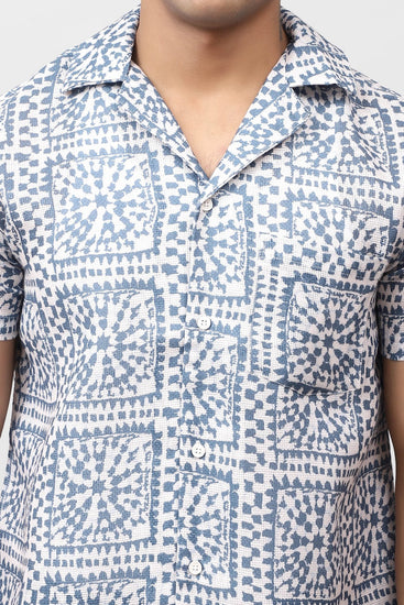 Bluebird Men's Casual Half - Sleeve Shirt Geometric Print Blue Color - Veshbhoshaa