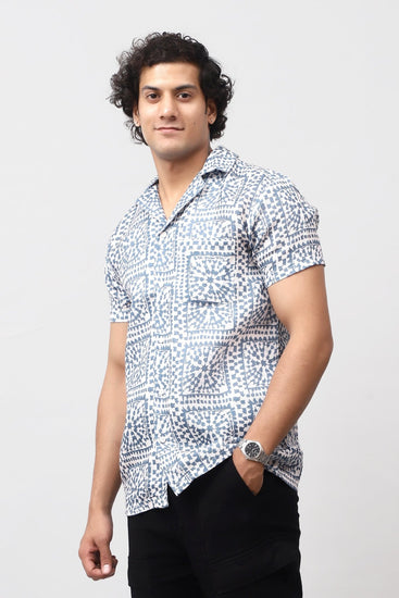 Bluebird Men's Casual Half - Sleeve Shirt Geometric Print Blue Color - Veshbhoshaa