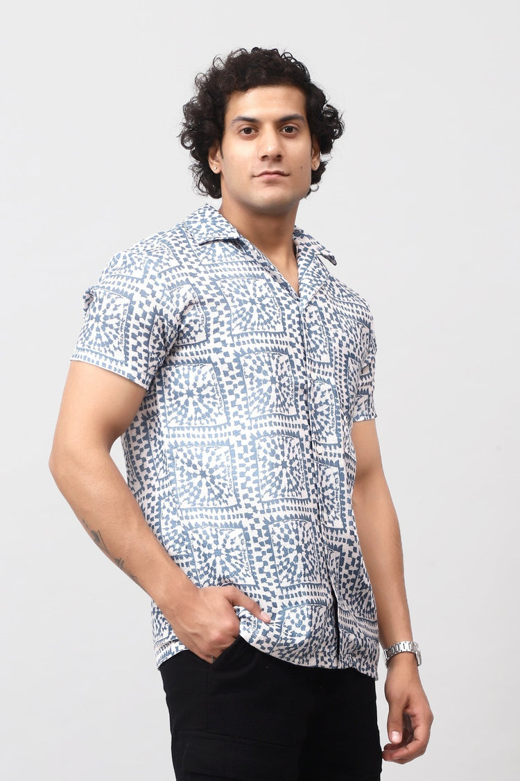 Bluebird Men's Casual Half - Sleeve Shirt Geometric Print Blue Color - Veshbhoshaa