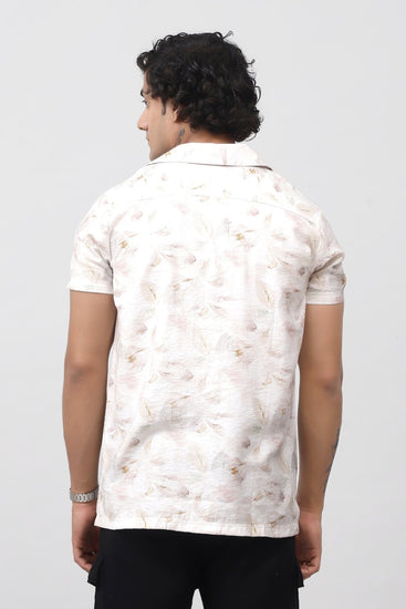 Bluebird Men's Casual Half - Sleeve Shirt Leaf Print Design Beige - Veshbhoshaa