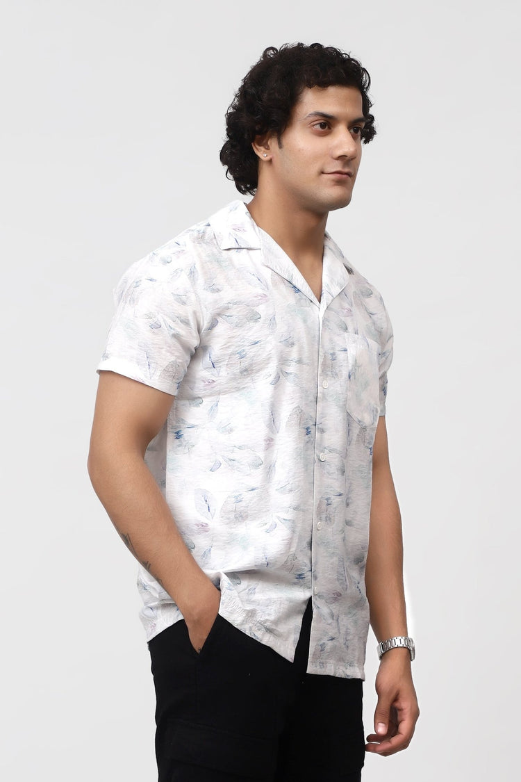 Bluebird Men's Casual Half - Sleeve Shirt Leaf Print Design Green - Veshbhoshaa