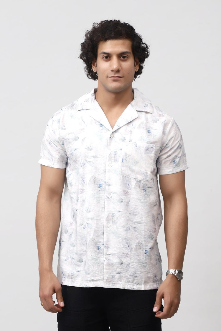 Bluebird Men's Casual Half - Sleeve Shirt Leaf Print Design Green - Veshbhoshaa