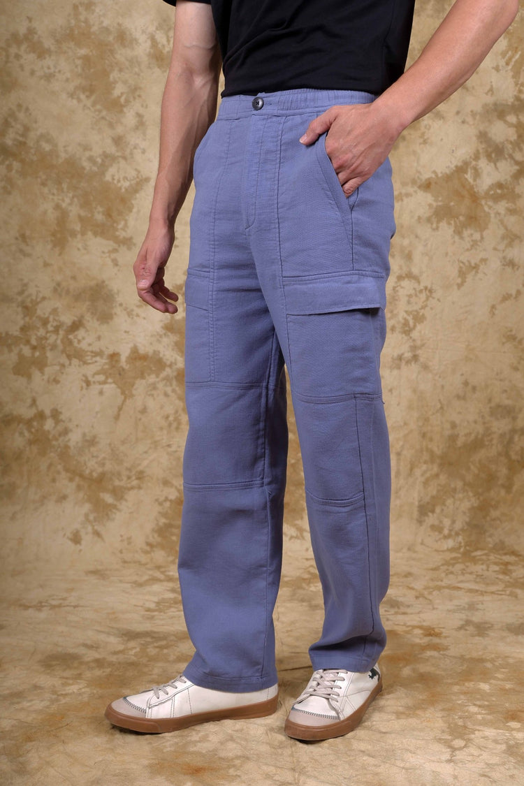 Bluebird Men's Cotton Cargo Pant Loose Fit Blue - Veshbhoshaa