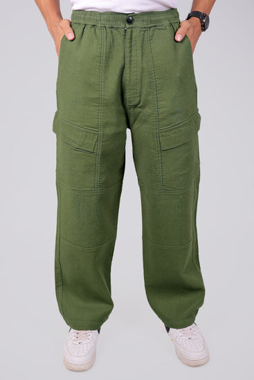 Bluebird Men's Cotton Cargo Pant Loose Fit Green - Veshbhoshaa