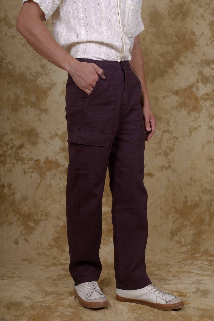 Bluebird Men's Cotton Cargo Pant Loose Fit Maroon - Veshbhoshaa