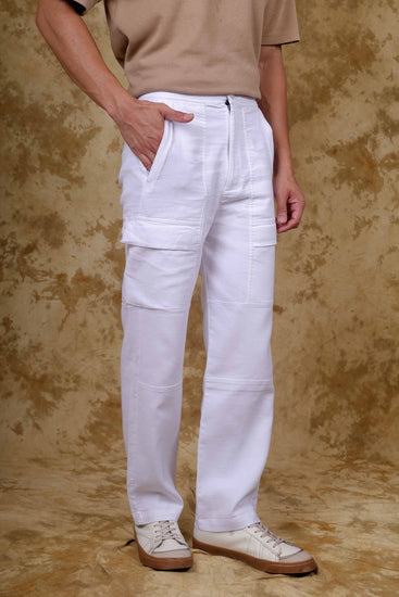 Bluebird Men's Cotton Cargo Pant Loose Fit White - Veshbhoshaa