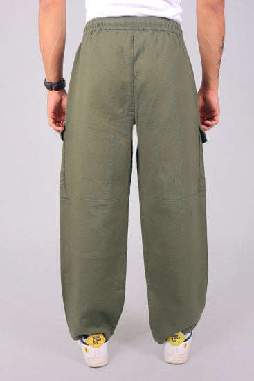 Bluebird Men's Cotton Cargo Pants Loose Fit Army Green - Veshbhoshaa