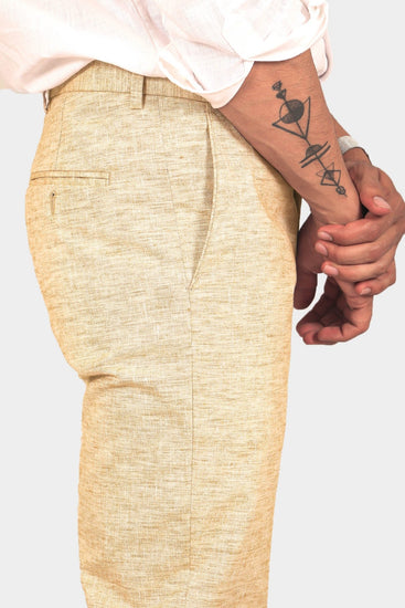 Bluebird Men's Cream Linen Formal Trouser - Veshbhoshaa