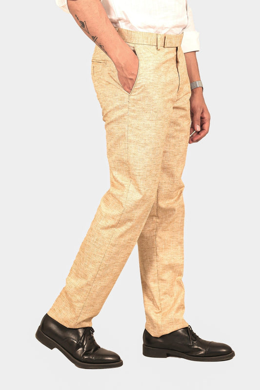 Bluebird Men's Cream Linen Formal Trouser - Veshbhoshaa