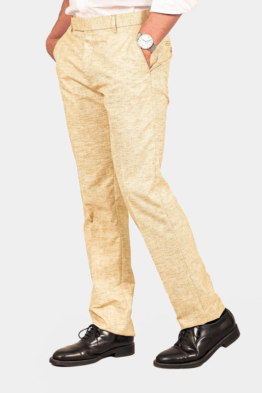 Bluebird Men's Cream Linen Formal Trouser - Veshbhoshaa