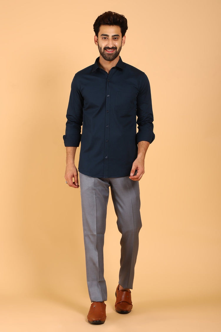 Bluebird Men's Dark Blue Premium Satin Shirt - Veshbhoshaa