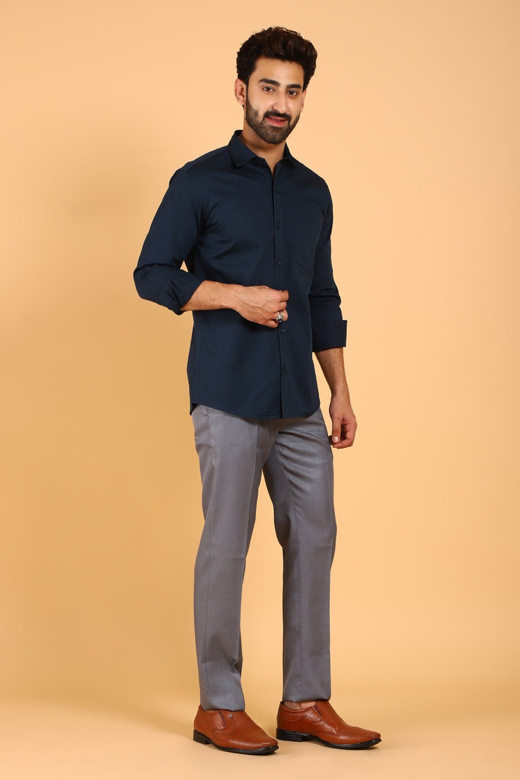 Bluebird Men's Dark Blue Premium Satin Shirt - Veshbhoshaa