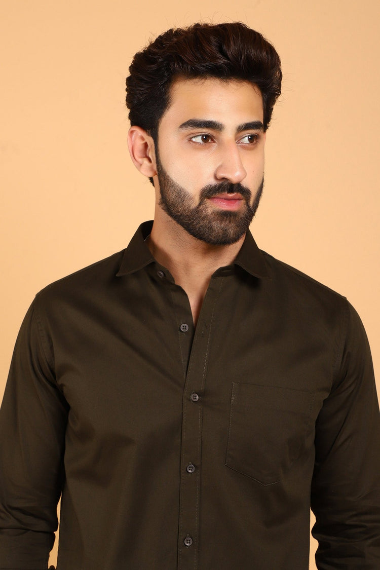 Bluebird Men's Dark Chocolate Premium Satin Shirt - Veshbhoshaa