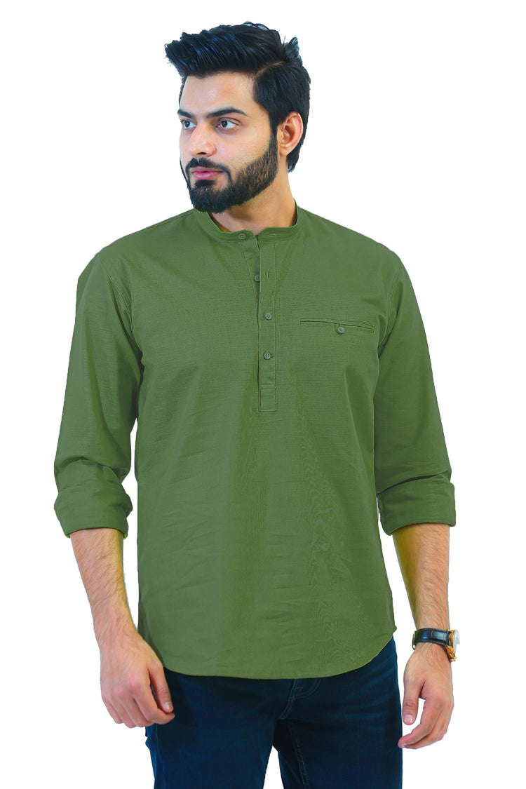 Bluebird Men's Dark Green Casual Short Kurta - Veshbhoshaa