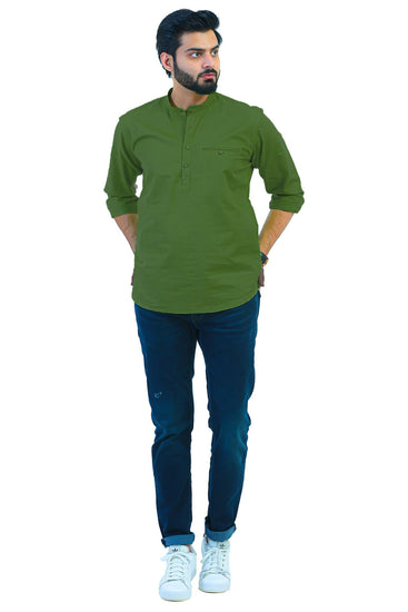 Bluebird Men's Dark Green Casual Short Kurta - Veshbhoshaa