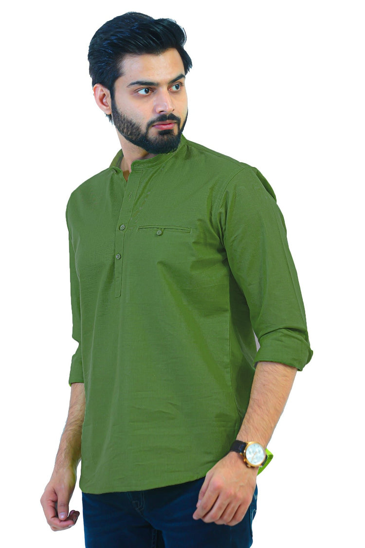 Bluebird Men's Dark Green Casual Short Kurta - Veshbhoshaa