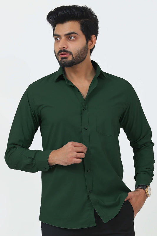 Bluebird Men's Dark Green Cotton Lycra Formal Shirt - Veshbhoshaa