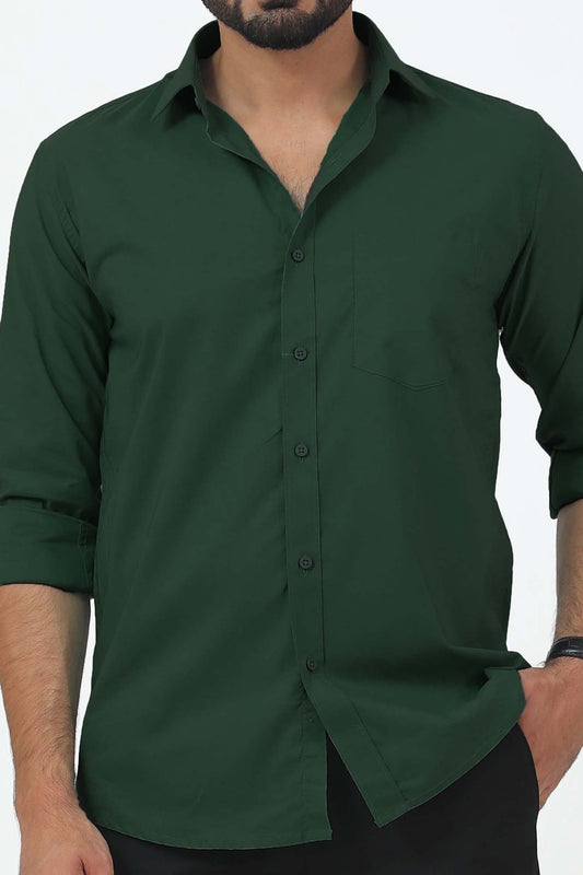 Bluebird Men's Dark Green Cotton Lycra Formal Shirt - Veshbhoshaa