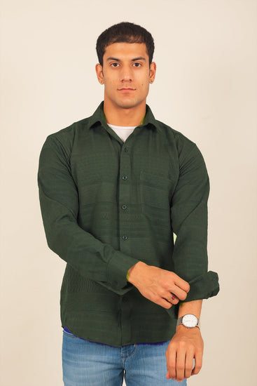 bluebird men's dark green knitted jacquard shirt - Veshbhoshaa