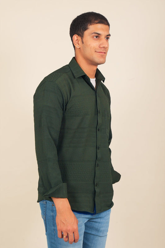 bluebird men's dark green knitted jacquard shirt - Veshbhoshaa