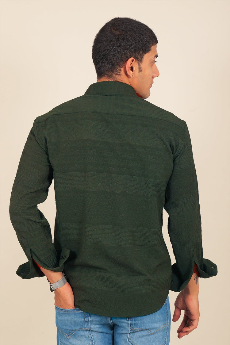 bluebird men's dark green knitted jacquard shirt - Veshbhoshaa