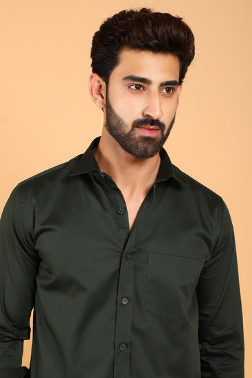 Bluebird Men's Dark Green Premium Satin Shirt - Veshbhoshaa