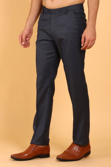 Bluebird Men's Dark Grey Lycra Formal Trousers - Veshbhoshaa