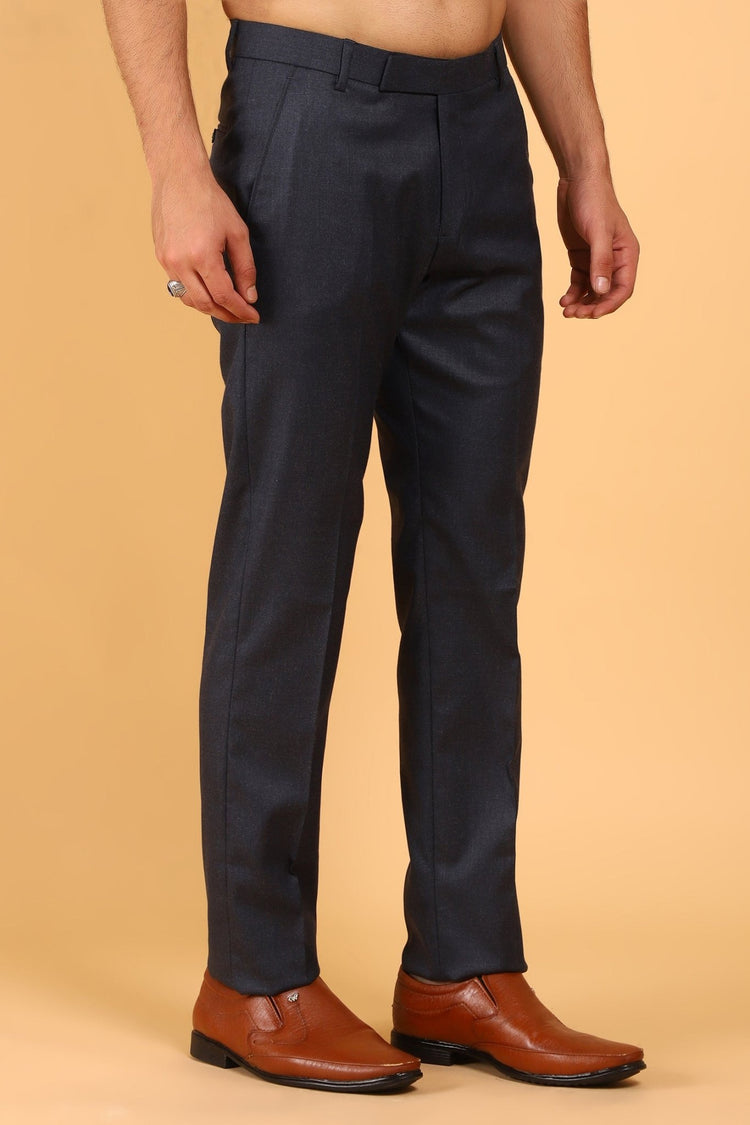 Bluebird Men's Dark Grey Lycra Formal Trousers - Veshbhoshaa