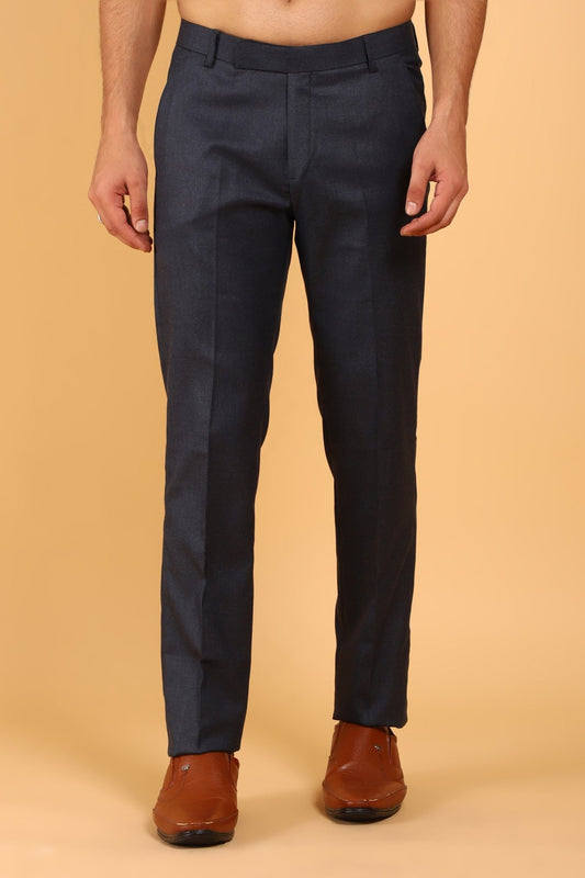 Bluebird Men's Dark Grey Lycra Formal Trousers - Veshbhoshaa