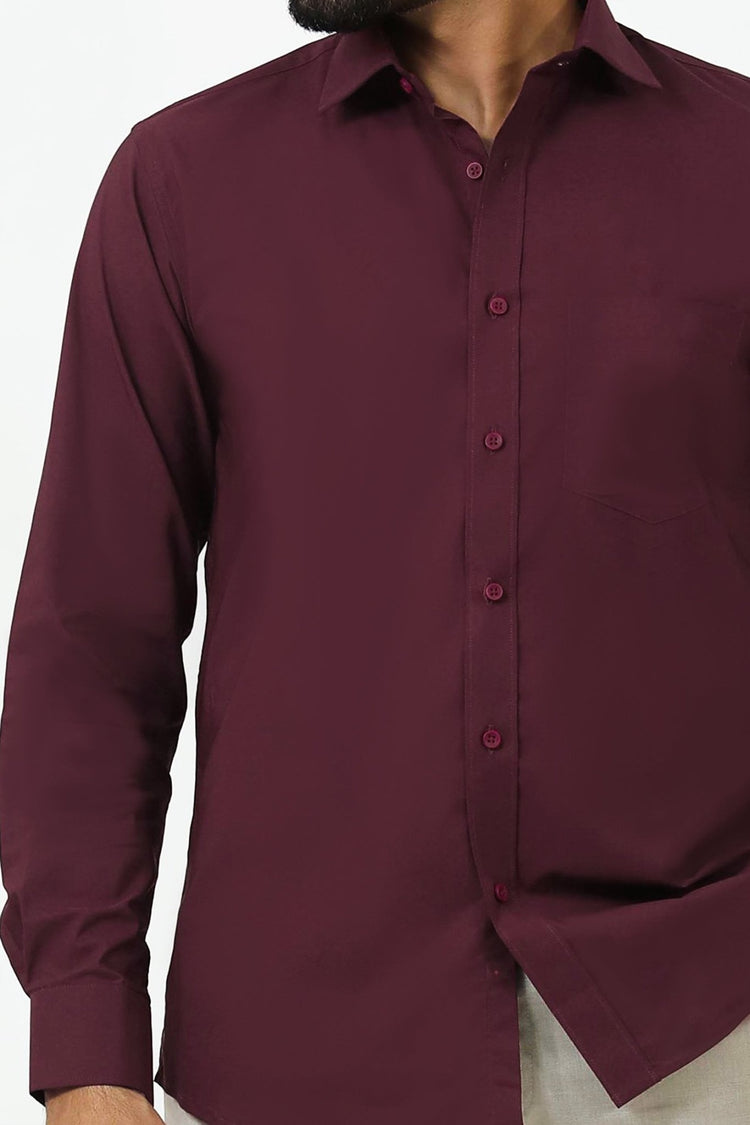 Bluebird Men's Dark Maroon Cotton Lycra Formal Shirt - Veshbhoshaa