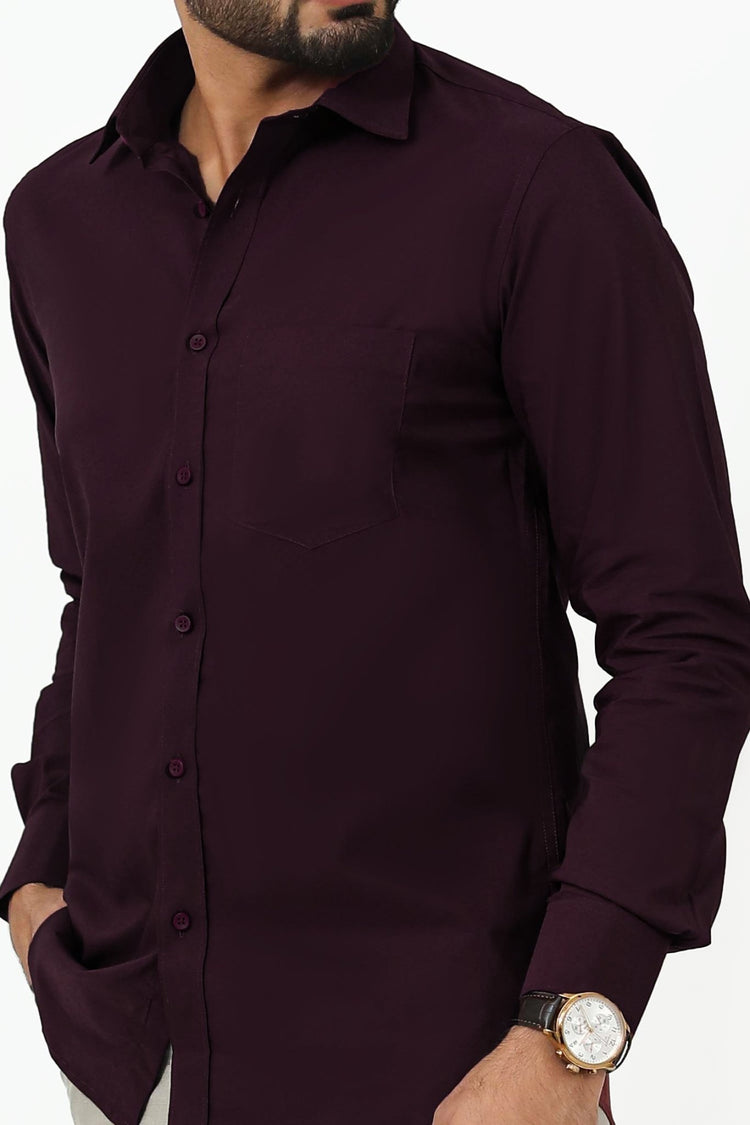 Bluebird Men's Dark Purple Cotton Lycra Formal Shirt - Veshbhoshaa