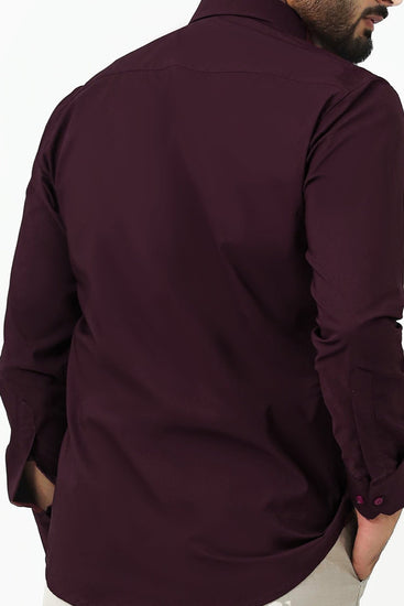 Bluebird Men's Dark Purple Cotton Lycra Formal Shirt - Veshbhoshaa