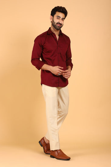 Bluebird Men's Dark Red Premium Satin Shirt - Veshbhoshaa