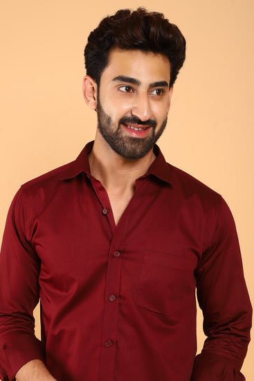 Bluebird Men's Dark Red Premium Satin Shirt - Veshbhoshaa