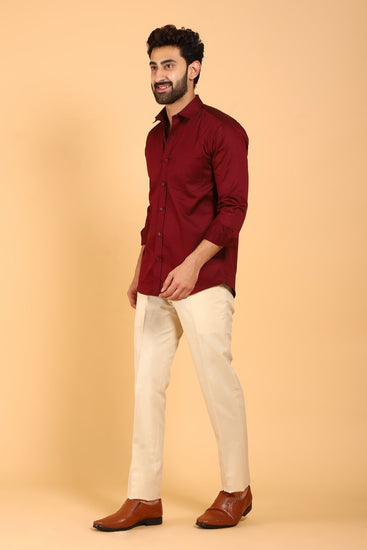 Bluebird Men's Dark Red Premium Satin Shirt - Veshbhoshaa