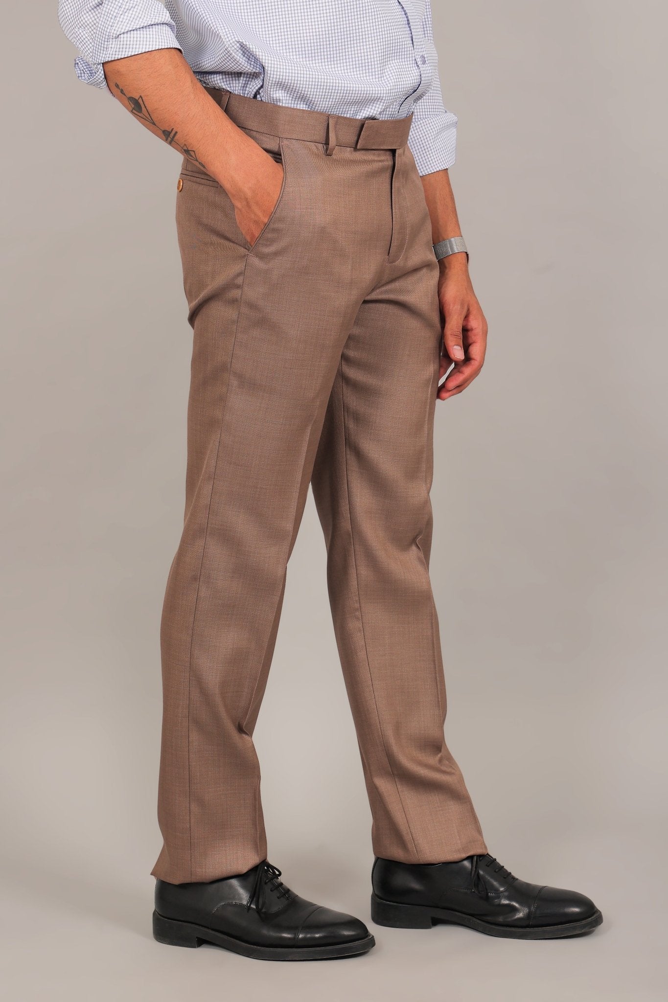 Formal Tan Bluebird Men's Dark Tan Formal Trousers - Veshbhoshaa