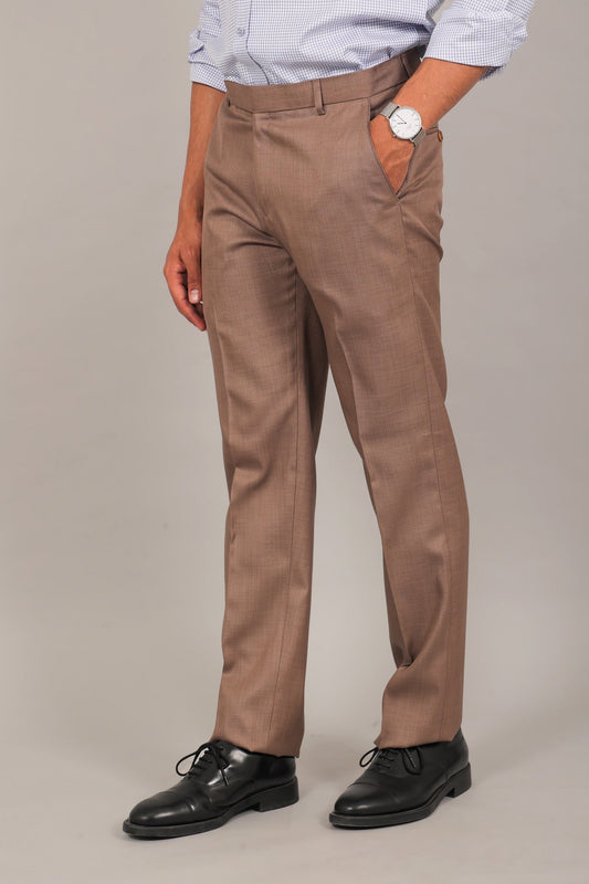 Bluebird Men's Dark Tan Formal Trousers - Veshbhoshaa