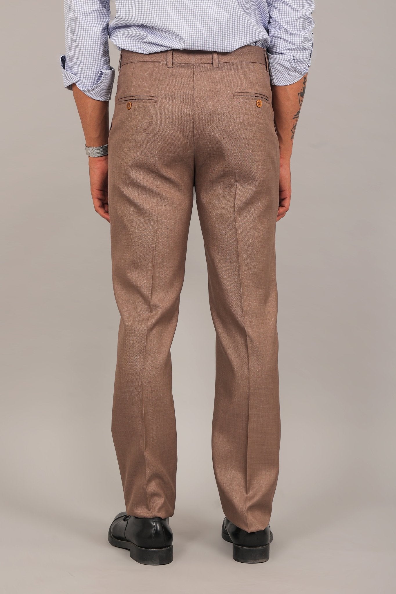 Formal Tan Bluebird Men's Dark Tan Formal Trousers - Veshbhoshaa