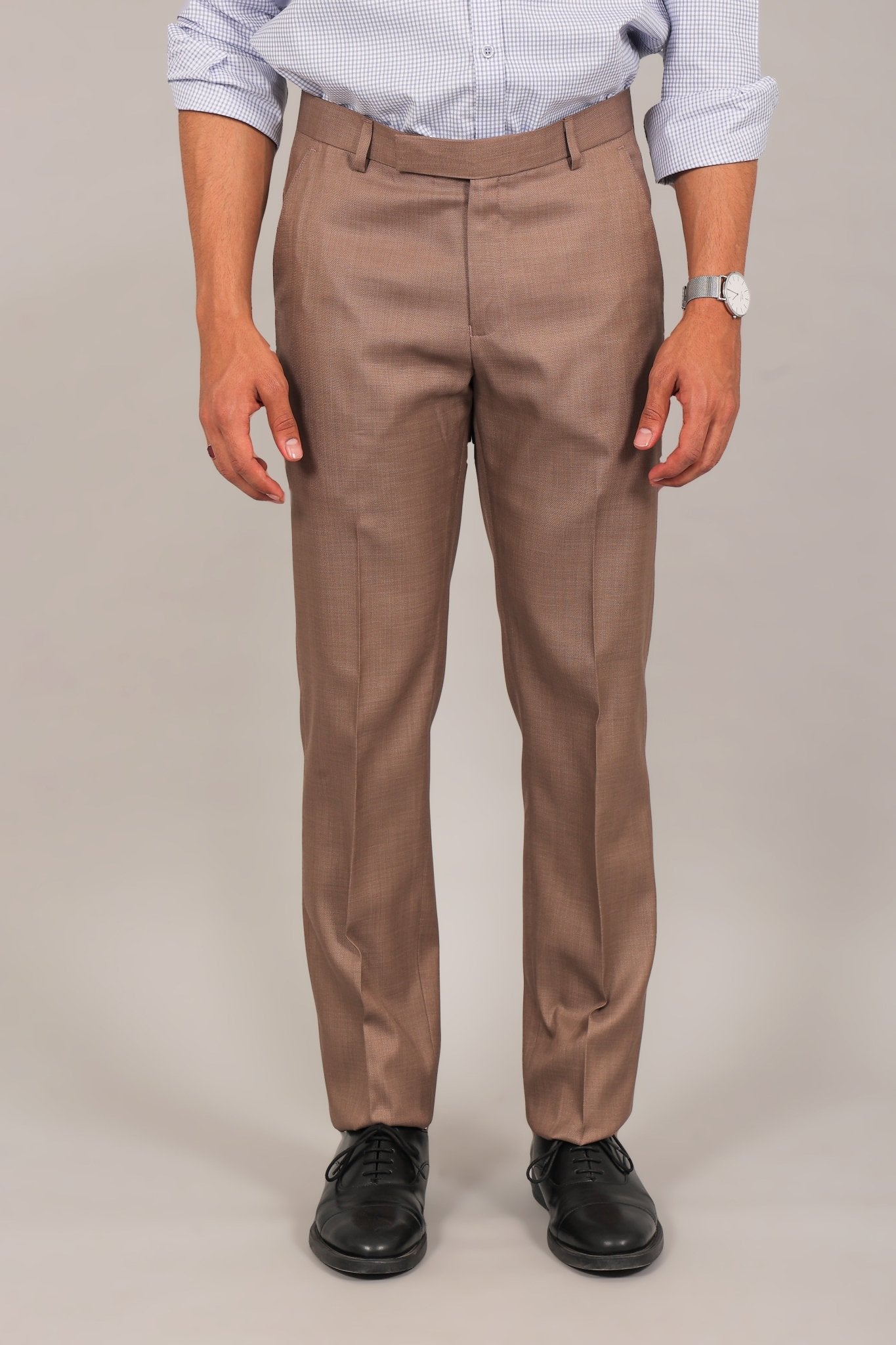 Formal Tan Bluebird Men's Dark Tan Formal Trousers - Veshbhoshaa