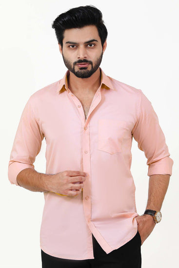 Bluebird Men's Formal Shirt in Light Peach Cotton Lycra - Veshbhoshaa