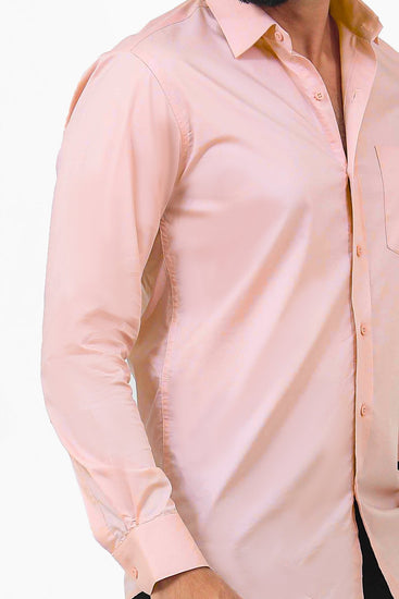 Bluebird Men's Formal Shirt in Light Peach Cotton Lycra - Veshbhoshaa