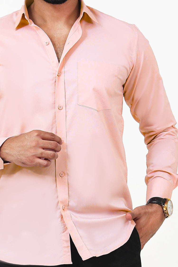 Bluebird Men's Formal Shirt in Light Peach Cotton Lycra - Veshbhoshaa